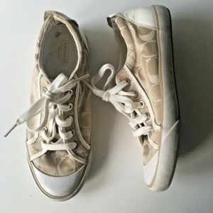Coach Barrett Logo White/Tan Fashion Sneakers Flat